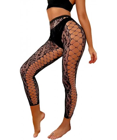 Footless Fishnet Stockings Patterned High Waist Tights Leopard Print Lingerie Side Cut Out Black $8.69 Socks