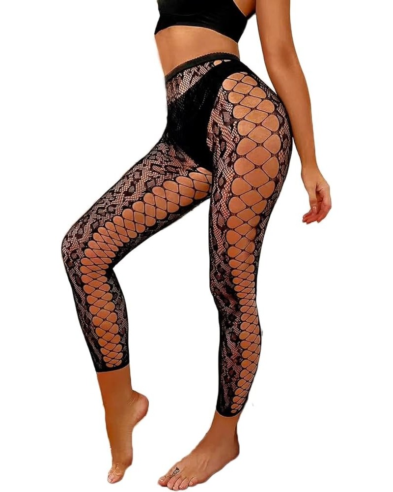 Footless Fishnet Stockings Patterned High Waist Tights Leopard Print Lingerie Side Cut Out Black $8.69 Socks