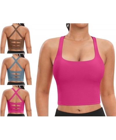 Padded Sports Bras for Women - Strappy Spaghetti Strap Workout Criss Cross Tank Tops Sets (3 Pack) A: Rose / Brown / Blue $17...