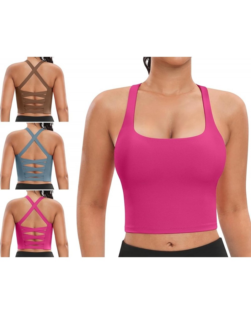 Padded Sports Bras for Women - Strappy Spaghetti Strap Workout Criss Cross Tank Tops Sets (3 Pack) A: Rose / Brown / Blue $17...