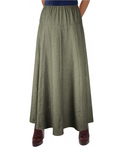 Womens Basic Ultra Soft Lightweight Denim Fit and Flare A-Line Ankle Length Maxi Skirt Olive Green $25.91 Skirts