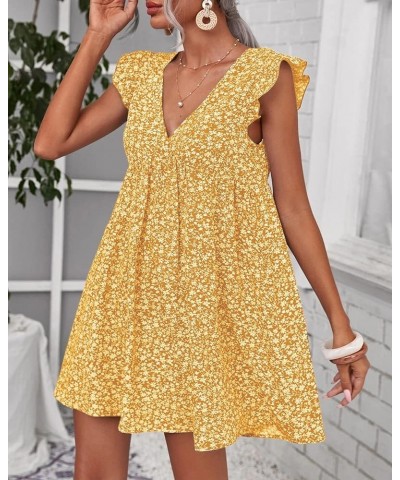 Women's Summer Dresses Casual V Neck Sleeveless Boho Floral Ruffle Beach Dress Yellow $15.54 Dresses