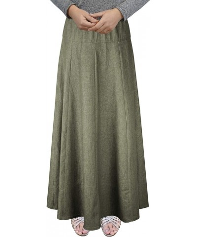 Womens Basic Ultra Soft Lightweight Denim Fit and Flare A-Line Ankle Length Maxi Skirt Olive Green $25.91 Skirts