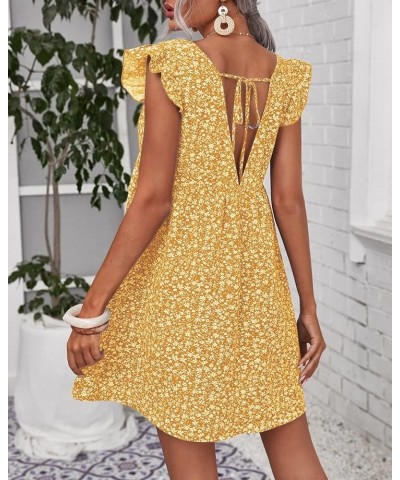 Women's Summer Dresses Casual V Neck Sleeveless Boho Floral Ruffle Beach Dress Yellow $15.54 Dresses