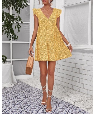 Women's Summer Dresses Casual V Neck Sleeveless Boho Floral Ruffle Beach Dress Yellow $15.54 Dresses