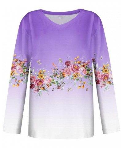 Women's 2023 Fall Long Sleeve V Neck Shirts Casual Lightweight Sweatshirts Loose Blouse Tunic Tops with Leggings C-purple $7....