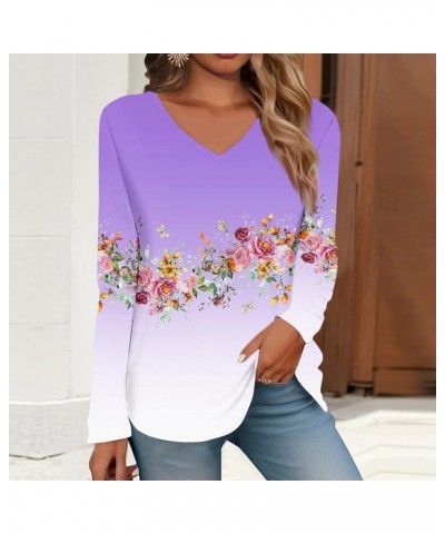 Women's 2023 Fall Long Sleeve V Neck Shirts Casual Lightweight Sweatshirts Loose Blouse Tunic Tops with Leggings C-purple $7....