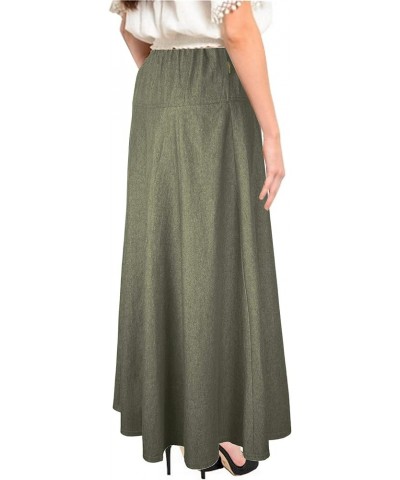 Womens Basic Ultra Soft Lightweight Denim Fit and Flare A-Line Ankle Length Maxi Skirt Olive Green $25.91 Skirts