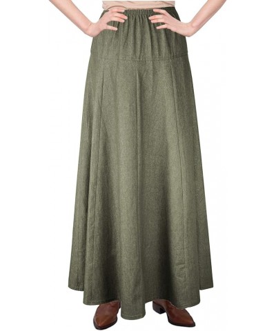 Womens Basic Ultra Soft Lightweight Denim Fit and Flare A-Line Ankle Length Maxi Skirt Olive Green $25.91 Skirts