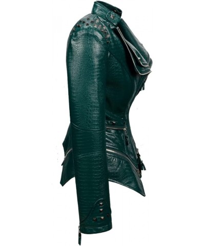 Women's alligator print PU leather coat perfectly shaped artificial leather bicycle jacket Green $35.50 Coats