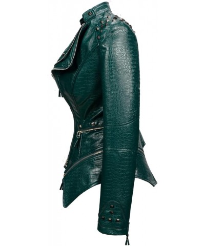 Women's alligator print PU leather coat perfectly shaped artificial leather bicycle jacket Green $35.50 Coats