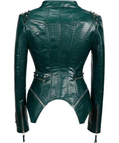 Women's alligator print PU leather coat perfectly shaped artificial leather bicycle jacket Green $35.50 Coats