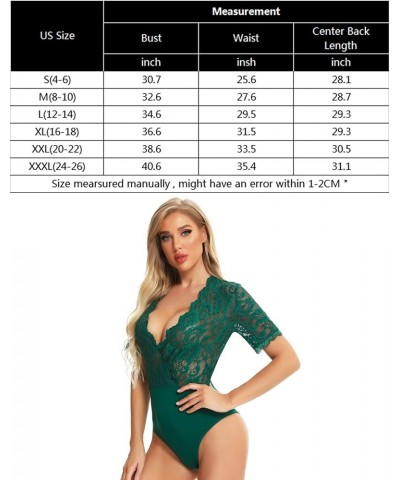 Women Lace Bodysuit Sexy Deep V Snap Crotch Clubwear Short Sleeve Tops S-XXXL Green-(with Snap Crotch) $17.99 Bodysuits