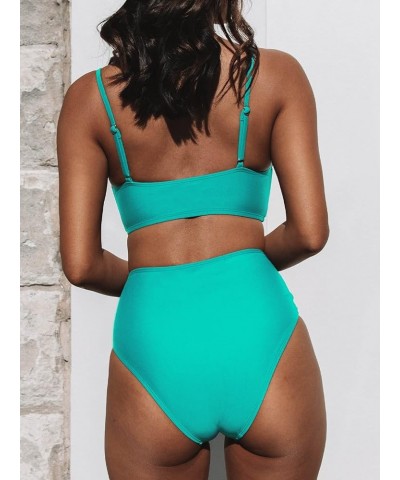 Women's Bikini Sets Two Piece Swimsuit High Waisted V Neck Twist Front Adjustable Spaghetti Straps Bathing Suit Turquoise $22...