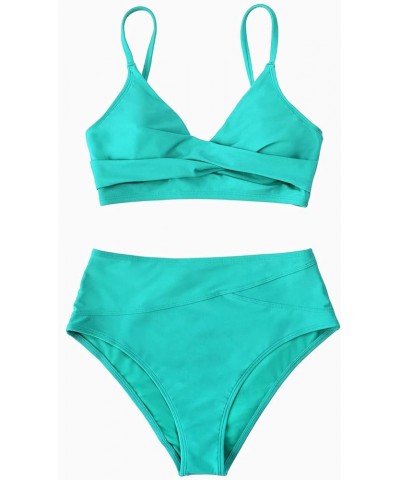 Women's Bikini Sets Two Piece Swimsuit High Waisted V Neck Twist Front Adjustable Spaghetti Straps Bathing Suit Turquoise $22...