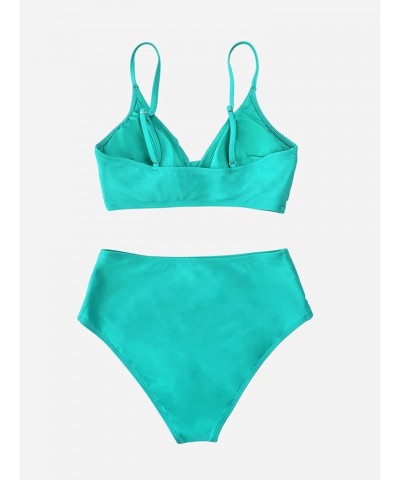 Women's Bikini Sets Two Piece Swimsuit High Waisted V Neck Twist Front Adjustable Spaghetti Straps Bathing Suit Turquoise $22...