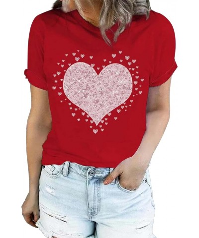 Womens Love Heart Leopard Print T-Shirts Casual Valentine's Day Gift Graphic Tees Tops Red-3 $8.24 T-Shirts