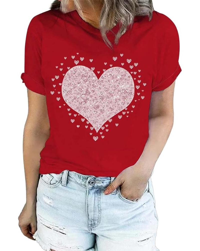 Womens Love Heart Leopard Print T-Shirts Casual Valentine's Day Gift Graphic Tees Tops Red-3 $8.24 T-Shirts