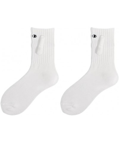 2 Pairs Socks with Magnetic Hands of Couple | 3D Doll Couple Holding Hands Socks | Mid Tube Cute Socks with Eyes 2d White Two...