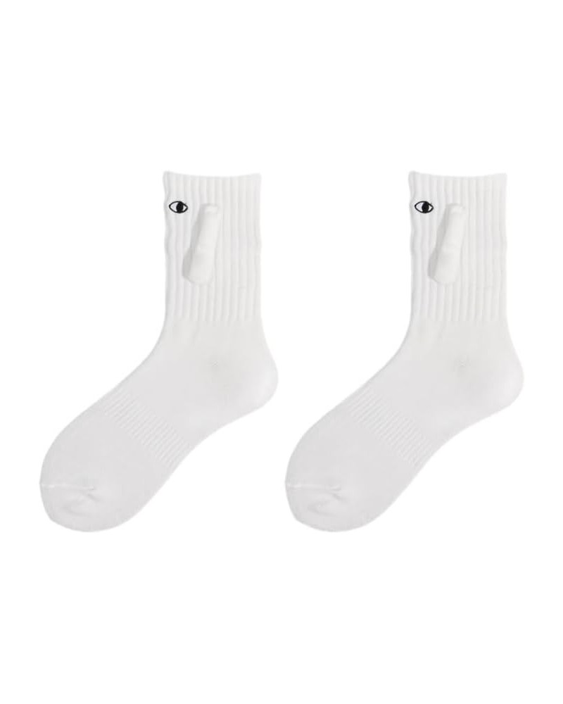 2 Pairs Socks with Magnetic Hands of Couple | 3D Doll Couple Holding Hands Socks | Mid Tube Cute Socks with Eyes 2d White Two...