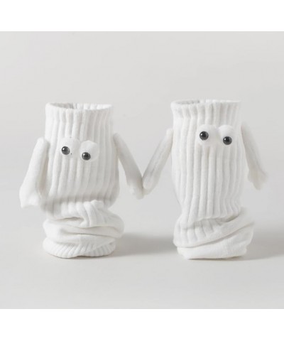 2 Pairs Socks with Magnetic Hands of Couple | 3D Doll Couple Holding Hands Socks | Mid Tube Cute Socks with Eyes 2d White Two...