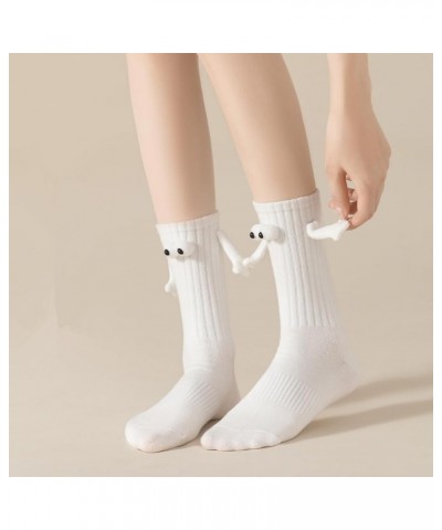 2 Pairs Socks with Magnetic Hands of Couple | 3D Doll Couple Holding Hands Socks | Mid Tube Cute Socks with Eyes 2d White Two...