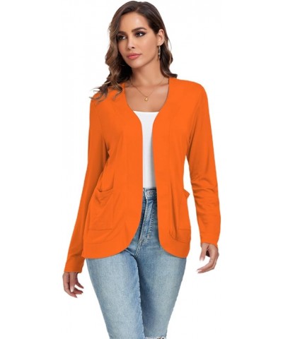 Women’s Lightweight Cardigan with Pockets Long Sleeve Open Front Cardigan for Women Orange $14.40 Sweaters