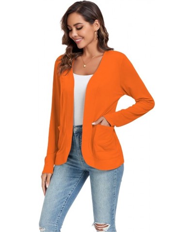 Women’s Lightweight Cardigan with Pockets Long Sleeve Open Front Cardigan for Women Orange $14.40 Sweaters