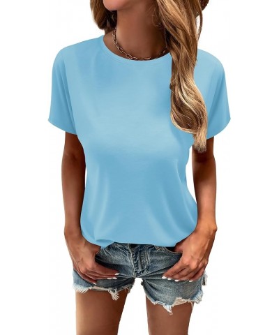 Women's Tshirts Crew Neck Short Sleeve Summer Tops Casual Solid Color Basic Tee Shirts Light Blue $11.99 T-Shirts