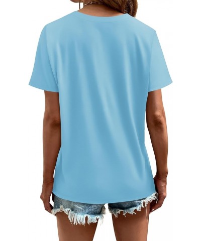 Women's Tshirts Crew Neck Short Sleeve Summer Tops Casual Solid Color Basic Tee Shirts Light Blue $11.99 T-Shirts