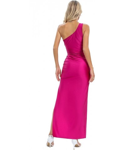 Women One Off Shoulder Cocktail Dress High Waist Ruched Sexy Split Thigh Maxi Dress Evening Party Dress 281 Purplish Red $23....