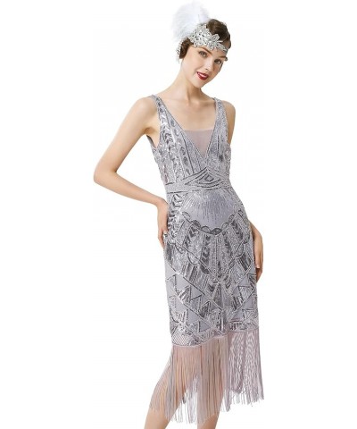 Women's Flapper Dresses 1920s V Neck Vintage Gatsby Party Dress Art Deco Dress Gray $20.16 Dresses