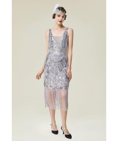 Women's Flapper Dresses 1920s V Neck Vintage Gatsby Party Dress Art Deco Dress Gray $20.16 Dresses