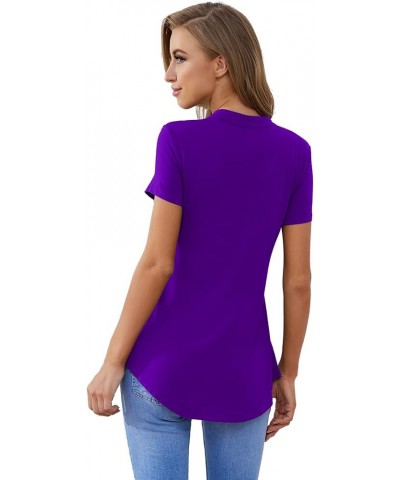 Women's Shirt Zip Plaid V Neck Short Sleeve Casual Summer Tunic Tops Deep Purple $13.16 Tops