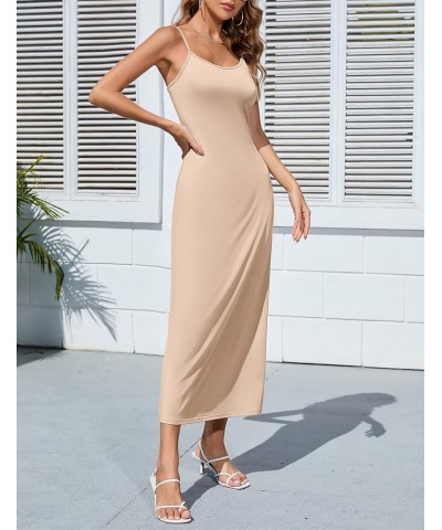 Women Full Slip Under Dresses Sleeveless Adjustable Spaghetti Strap Cami Maxi Dress Nightgowns Sleepwear Long-khaki $10.50 Sl...