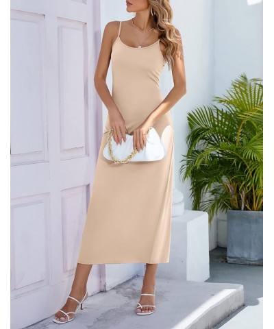 Women Full Slip Under Dresses Sleeveless Adjustable Spaghetti Strap Cami Maxi Dress Nightgowns Sleepwear Long-khaki $10.50 Sl...