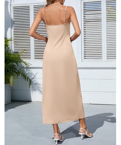 Women Full Slip Under Dresses Sleeveless Adjustable Spaghetti Strap Cami Maxi Dress Nightgowns Sleepwear Long-khaki $10.50 Sl...