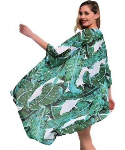 Soul Young Women's Floral Kimono Cardigan Swimsuit Beach Cover up with Open Front Dress Beachwear for Summer Green Leaf $11.4...