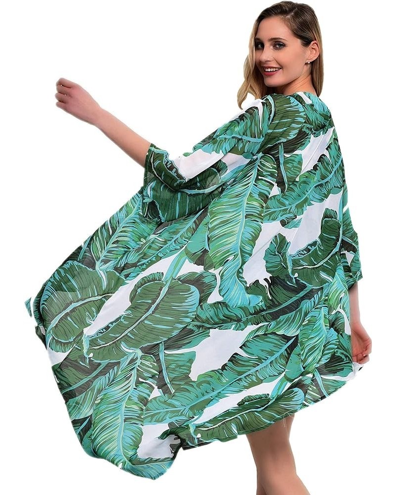 Soul Young Women's Floral Kimono Cardigan Swimsuit Beach Cover up with Open Front Dress Beachwear for Summer Green Leaf $11.4...