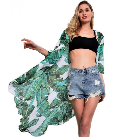 Soul Young Women's Floral Kimono Cardigan Swimsuit Beach Cover up with Open Front Dress Beachwear for Summer Green Leaf $11.4...