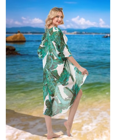 Soul Young Women's Floral Kimono Cardigan Swimsuit Beach Cover up with Open Front Dress Beachwear for Summer Green Leaf $11.4...