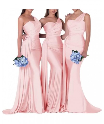 Women Satin Mermaid Bridesmaid Dresses Long One Shoulder Formal Wedding Guest Party Dresses L0069 Black,Burgundy $32.68 Dresses