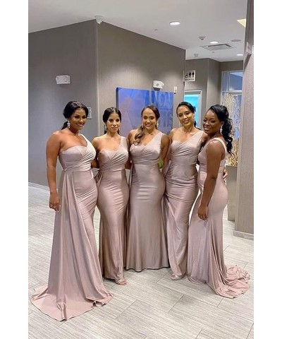 Women Satin Mermaid Bridesmaid Dresses Long One Shoulder Formal Wedding Guest Party Dresses L0069 Black,Burgundy $32.68 Dresses