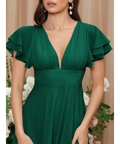 Women's Flutter Sleeve Bridesmaid Dresses for Wedding 2023 Long Chiffon A Line V Neck Prom Evening Gown with Slit Rosewood $2...