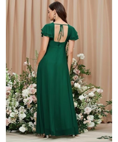 Women's Flutter Sleeve Bridesmaid Dresses for Wedding 2023 Long Chiffon A Line V Neck Prom Evening Gown with Slit Rosewood $2...