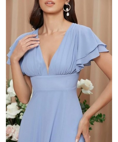 Women's Flutter Sleeve Bridesmaid Dresses for Wedding 2023 Long Chiffon A Line V Neck Prom Evening Gown with Slit Rosewood $2...