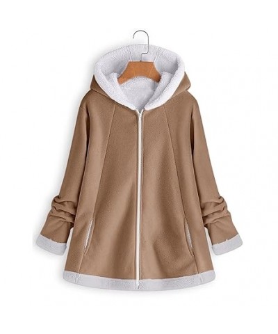 Fleece Hooded With Pockets Fuzzy Zipper Coat Casual Women's Cardigan Women's Coat Microfiber Jacket (Grey, XL) 4X-Large Khaki...