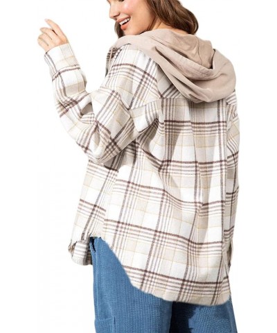 Women Flannel Plaid Button Down Hoodie Jacket Long Sleeve Shacket Casual Lapel Oversize Blouse Coat A Creamy White $22.19 Jac...