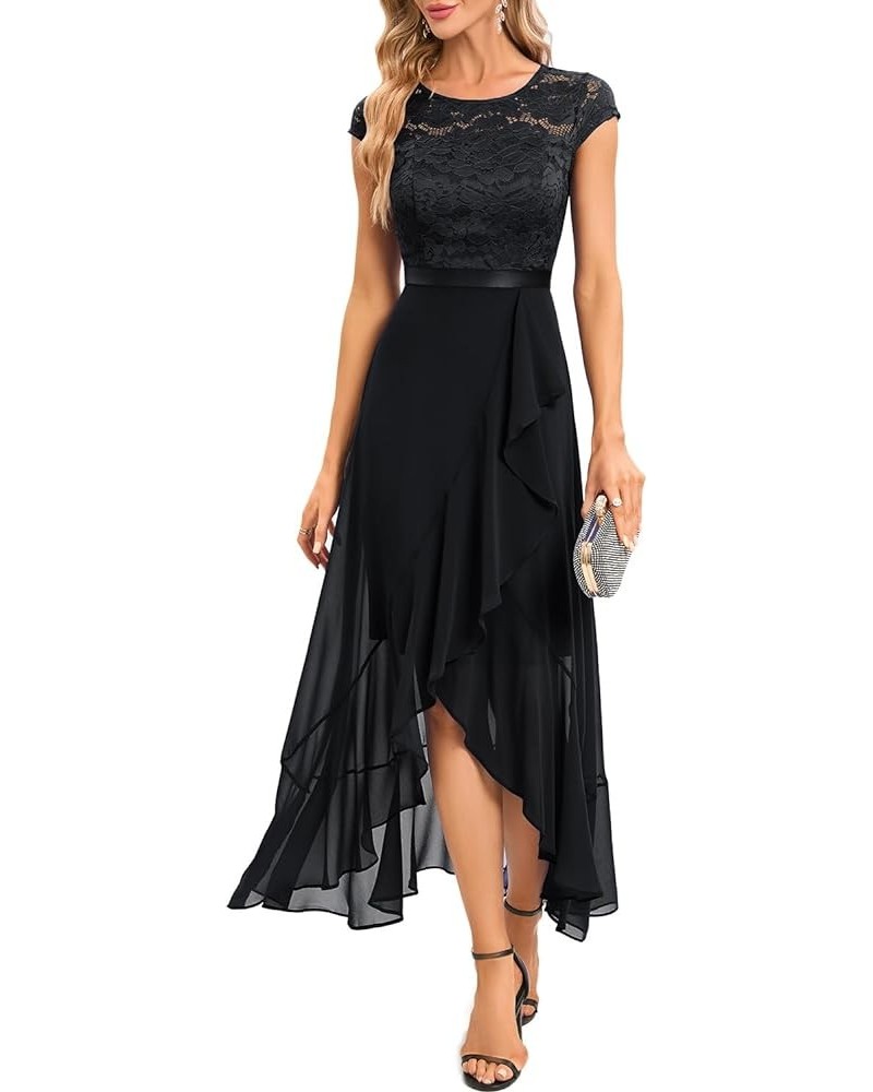 Women Short Sleeve Formal Wedding Prom Evening Party Long Ruffle Split Hi-Lo Cocktail Bridesmaid Dress Black $22.00 Dresses