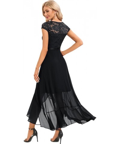 Women Short Sleeve Formal Wedding Prom Evening Party Long Ruffle Split Hi-Lo Cocktail Bridesmaid Dress Black $22.00 Dresses